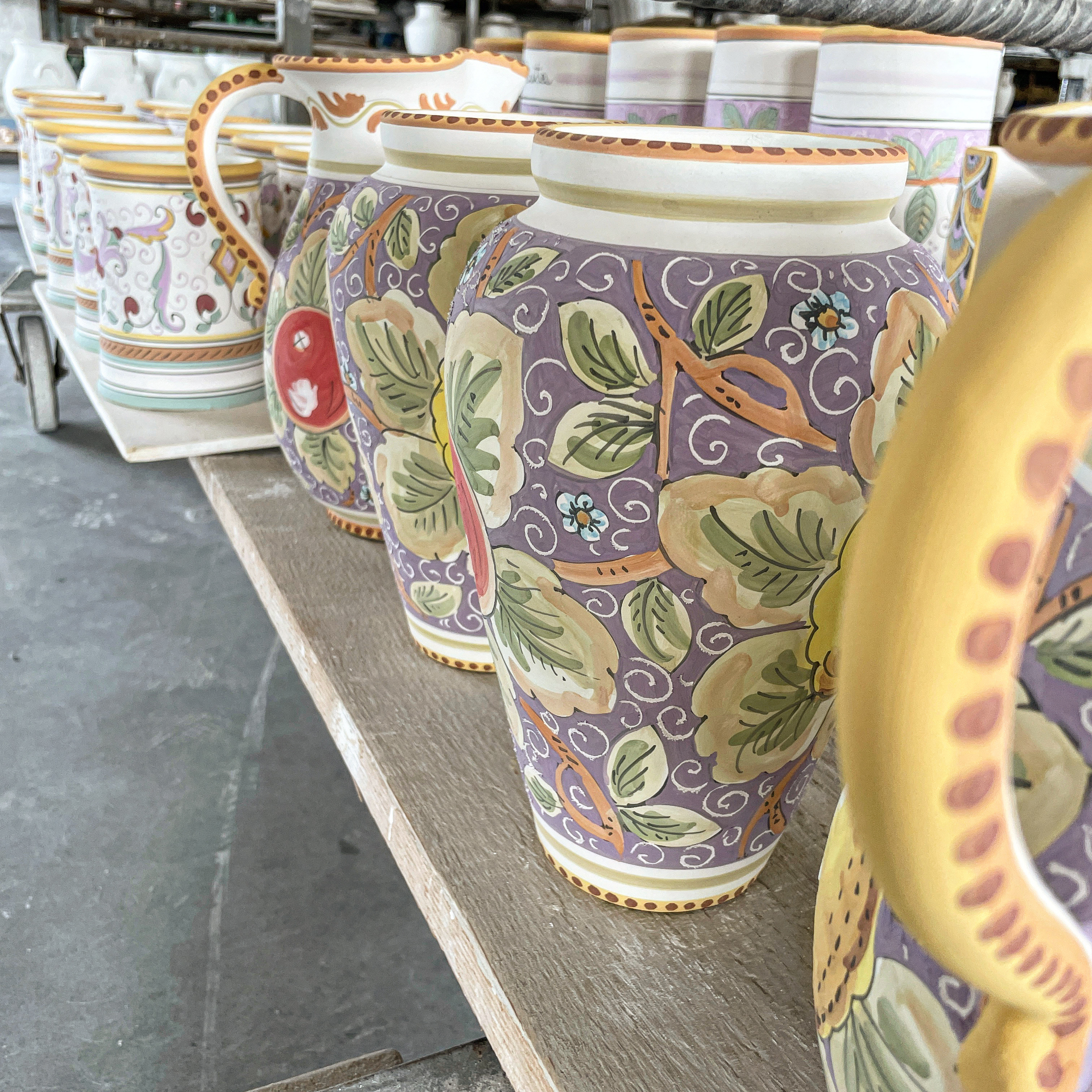 Capri Collection piece freshly hand-painted before firing &mdash; MOD Ceramics Deruta