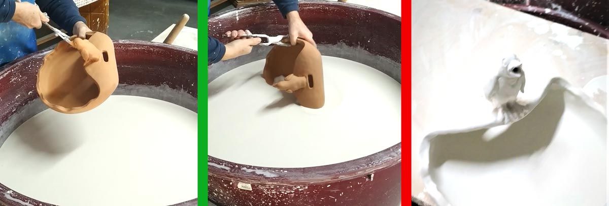 The majolica glazing process in the MOD Ceramics workshop in Deruta